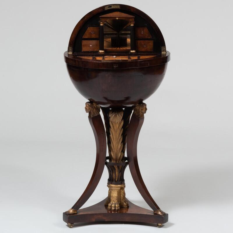 Appraisal: Rare Biedermeier Mahogany Fruitwood and Parcel-Gilt Globe Form Worktable Vienna