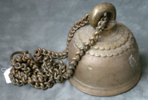 Appraisal: A Chinese bronze bell height cm connected to a supporting