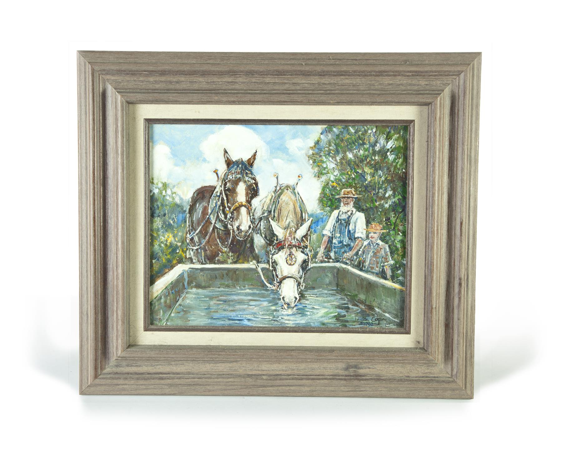 Appraisal: FRAMED OIL ON BOARD EQUINE SCENE BY LESLIE COPE -