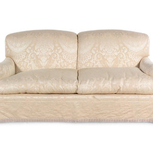 Appraisal: A Cream Damask Upholstered Two-Seat Sofa th Century Height x