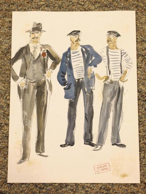 Appraisal: ALEXANDRA EXTER RUSSIAN COSTUME DESIGNS Watercolor and ink x in