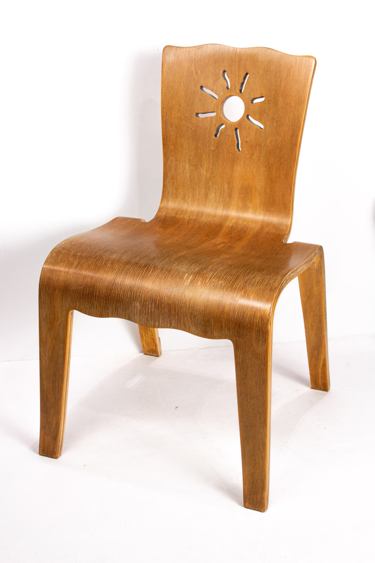 Appraisal: MCM BENT WOOD CHILD'S CHAIR WITH CARVED SUN DESIGN H