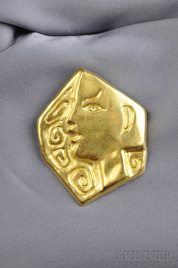 Appraisal: Artist-designed kt Gold Pendant Brooch Le Profil Jean Cocteau cast