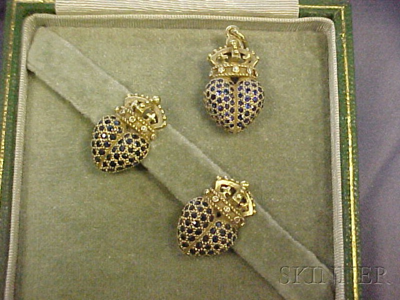 Appraisal: kt Gold Sapphire and Diamond Heart Suite Barry Kieselstein-Cord the