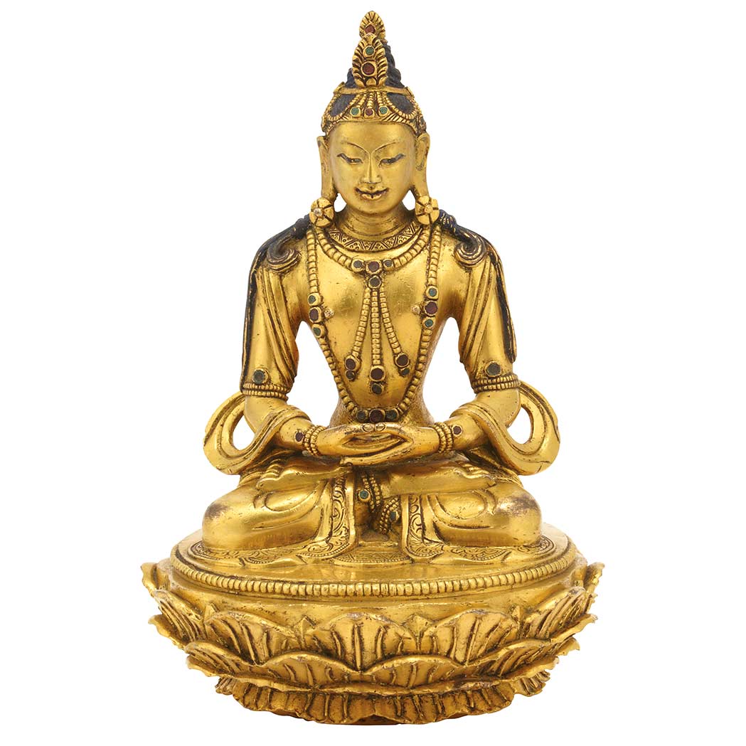 Appraisal: Chinese Gilt-Bronze Seated Bodhisattva th Century Seated in dhyanasana on