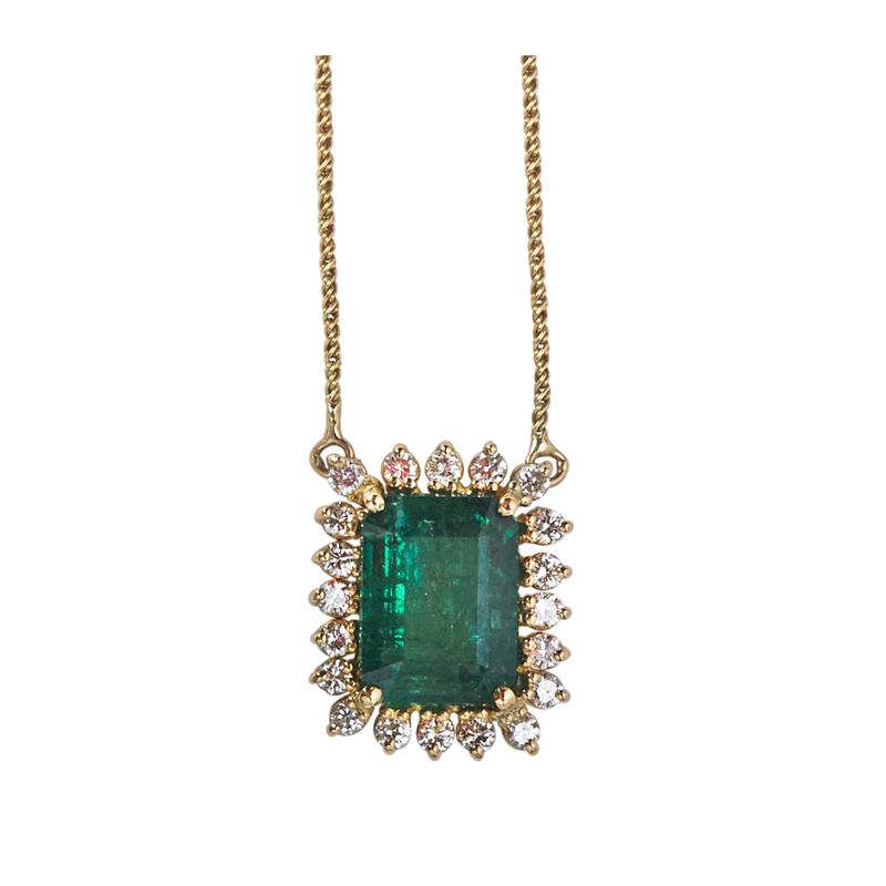 Appraisal: EMERALD AND DIAMOND K GOLD NECKLACE Condition Report Good color