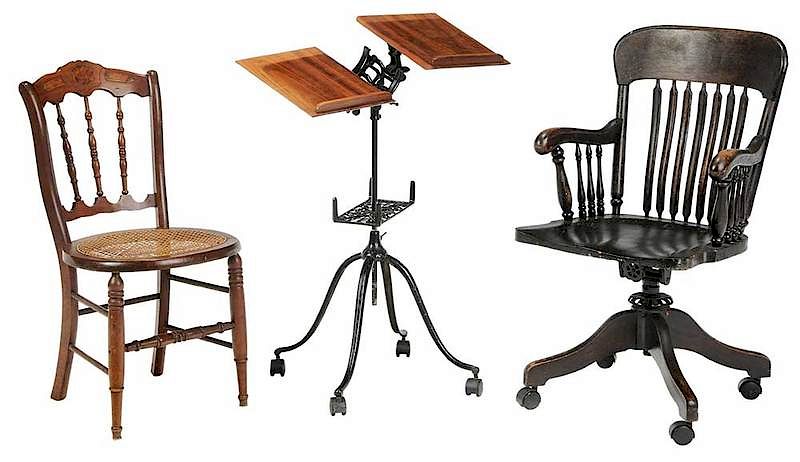 Appraisal: Patented Victorian Music Stand Two Chairs American walnut and cast