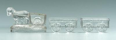 Appraisal: Three clear glass figural containers one with goat pulling two