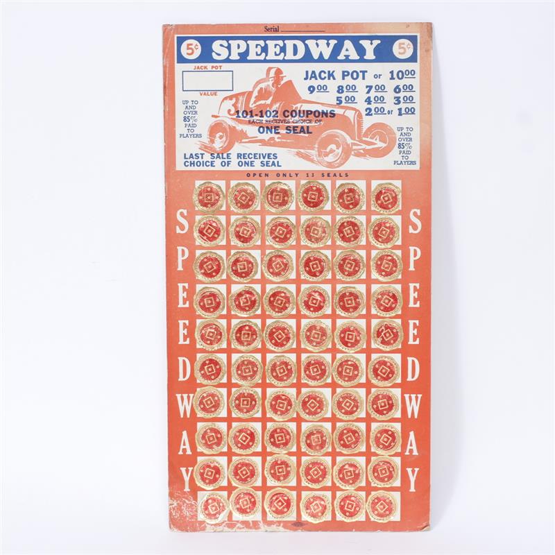 Appraisal: Early Cent Speedway Punch Board- Never Used Indianapolis Motor Speedway