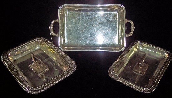 Appraisal: Two rectangular entree dishes and covers with gadroon borders and