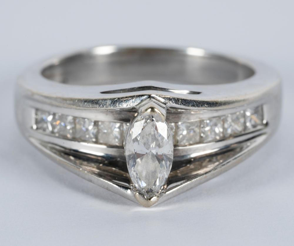 Appraisal: KARAT WHITE GOLD DIAMOND RINGconsisting of one marquise brilliant-cut diamond