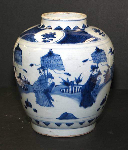 Appraisal: A blue and white porcelain jar Potted and painted in