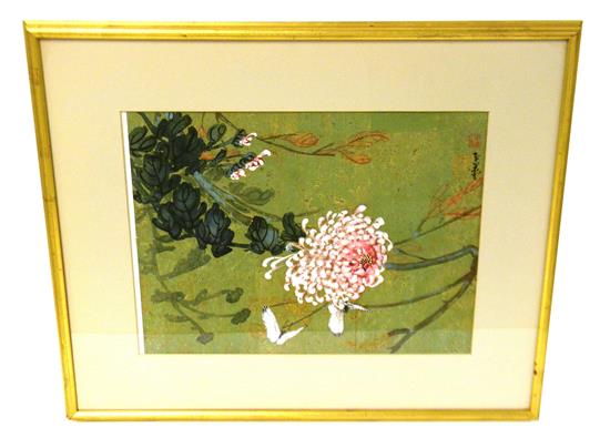 Appraisal: ASIAN th C Chinese watercolor on paper depicting pink peony