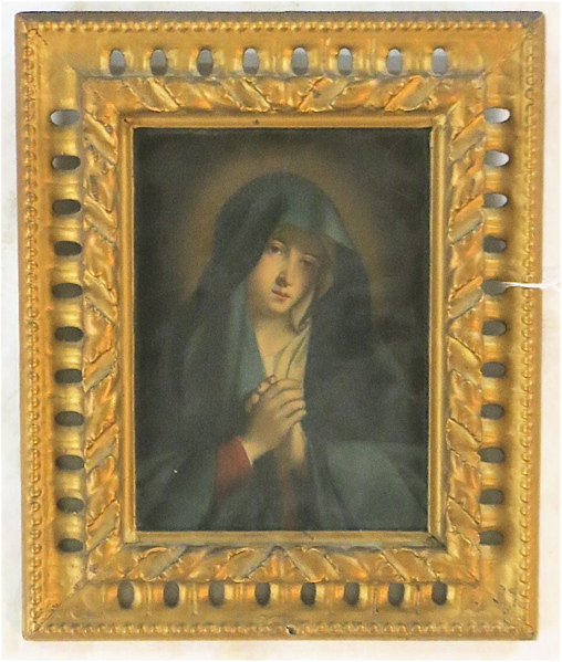 Appraisal: HAND PAINTED MADONNA PORTRAIT AFTER CARLO DOLCI with wood carved