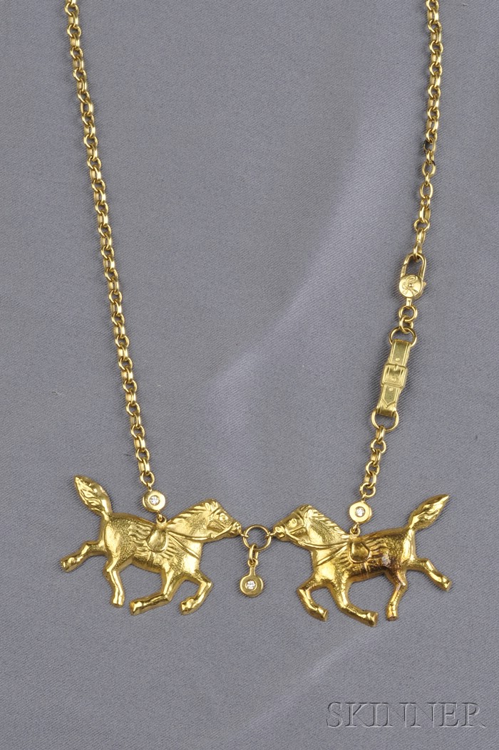 Appraisal: kt Gold and Diamond Horse Necklace Roberta di Camerino Italy