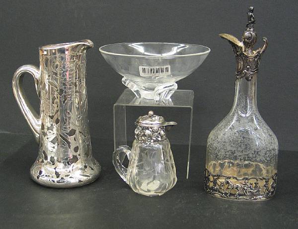 Appraisal: Three silver mounted glass pitchers and a Steuben glass bowl