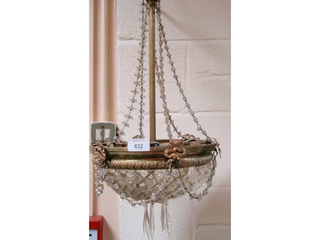 Appraisal: An Edwardian gilt brass hanging centre light with frosted and