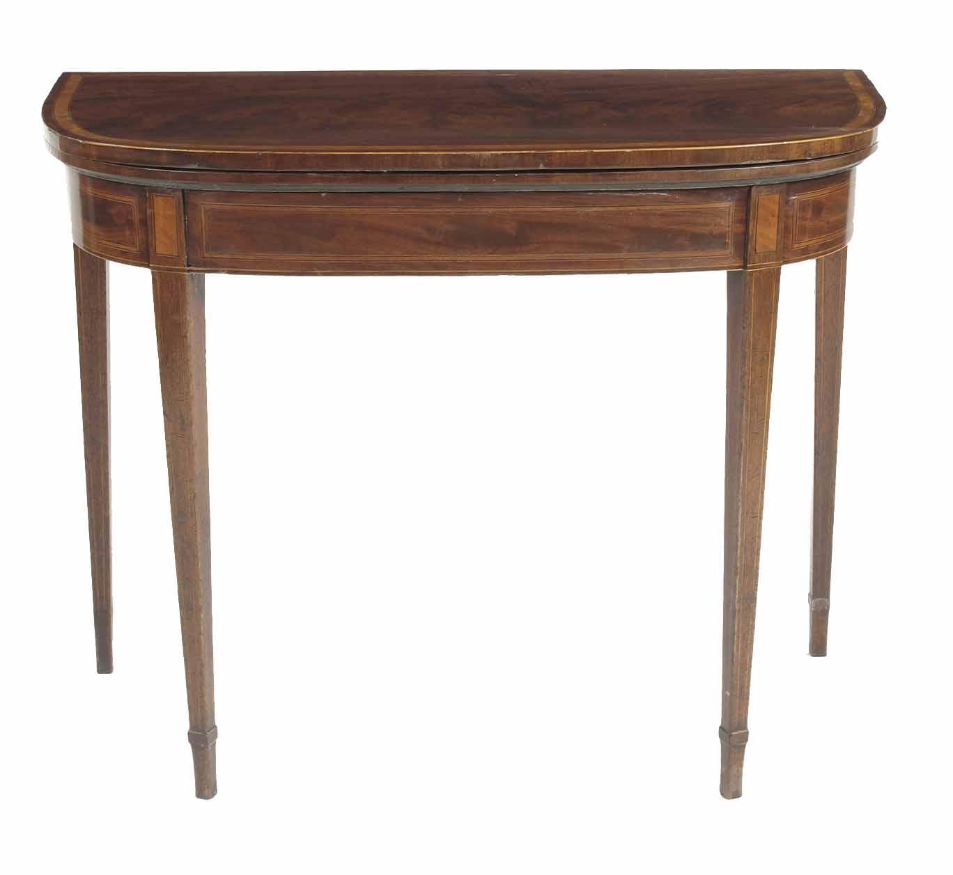 Appraisal: A late George III mahogany and satinwood banded card table