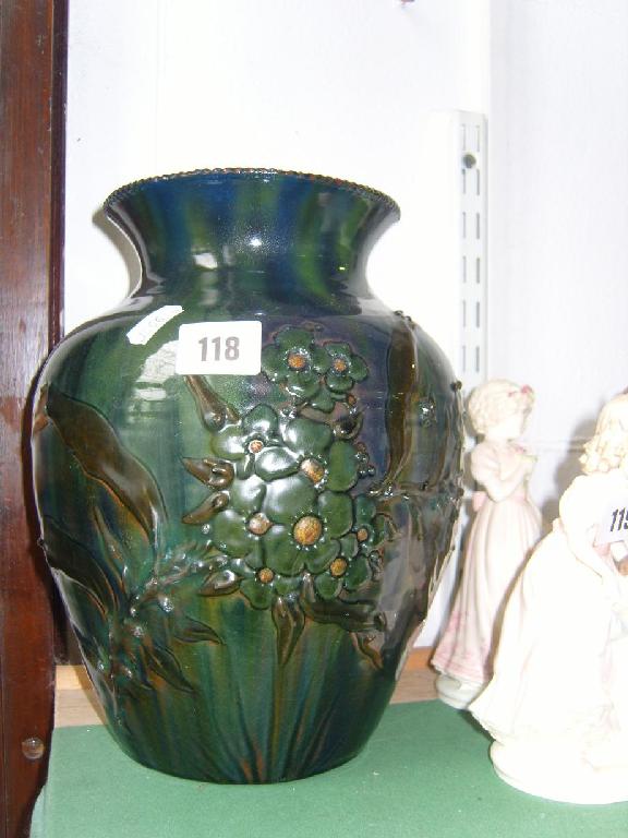 Appraisal: A large Elton ware vase with relief moulded floral spray