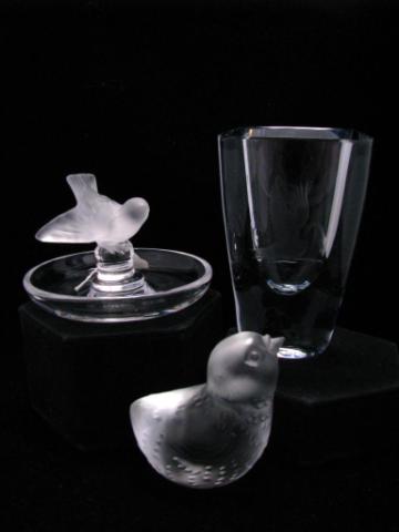 Appraisal: Lalique ring holder with bird unclearly signed crystal tall vase