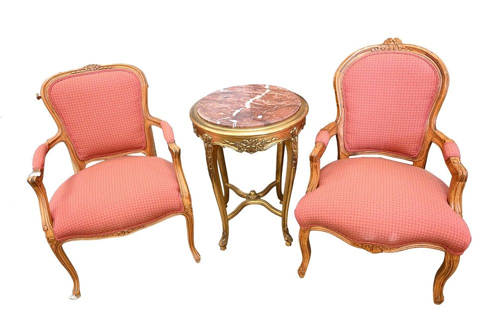 Appraisal: Three Piece Lot to include Louis XV style fauteuil with