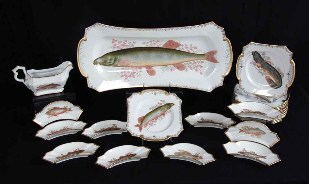 Appraisal: AUSTRIAN FRIEDA CHINA FISH SET Hand decorated and gilded edges