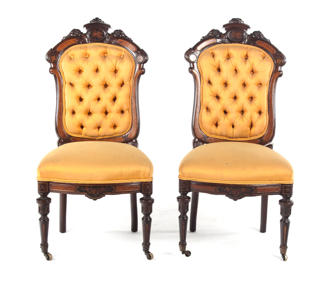 Appraisal: Pair of American Renaissance Revival side chairs circa carved rosewood