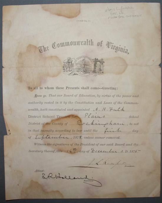 Appraisal: Military Civil War General Kemper James Lawson DS signed during