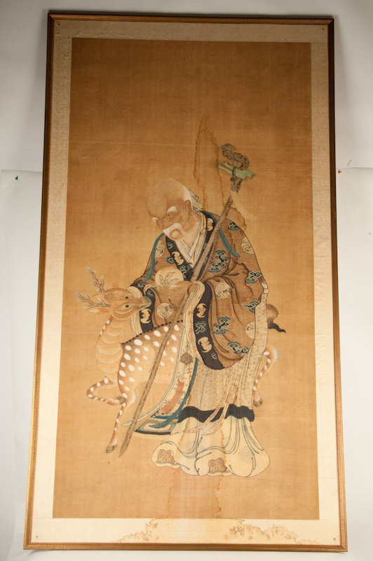 Appraisal: Early Asian Scroll of Wise Man with Stag Some damage