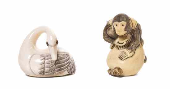 Appraisal: Two Carved Ivory Netsuke one depicting a swan the other