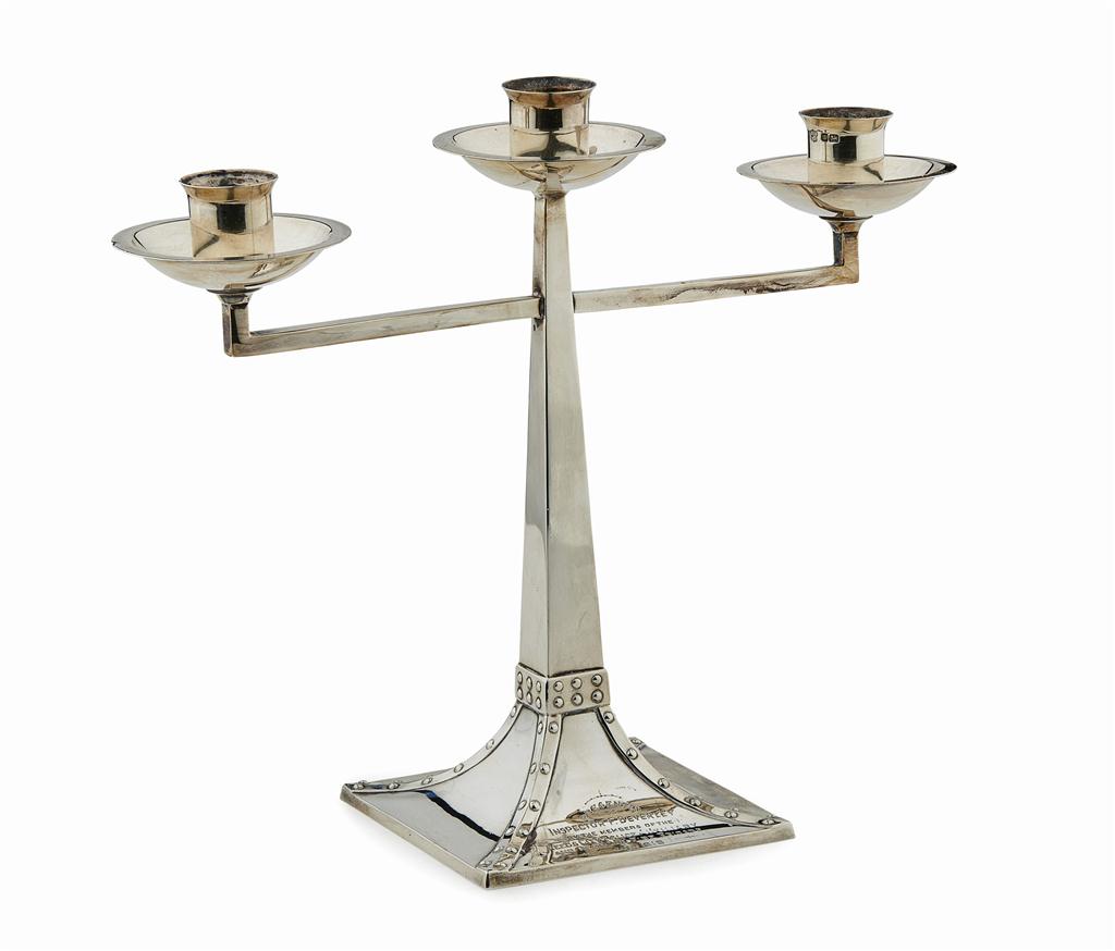 Appraisal: JAMES DIXON SONS SHEFFIELD SILVER THREE BRANCH CANDELABRUM CIRCA the