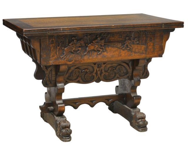 Appraisal: French Breton figural carved oak table early th c having