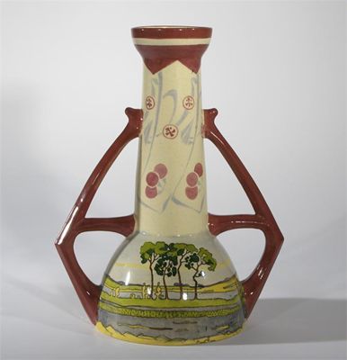 Appraisal: A Fischer Emil Hungarian pottery vase twin-handled form printed with