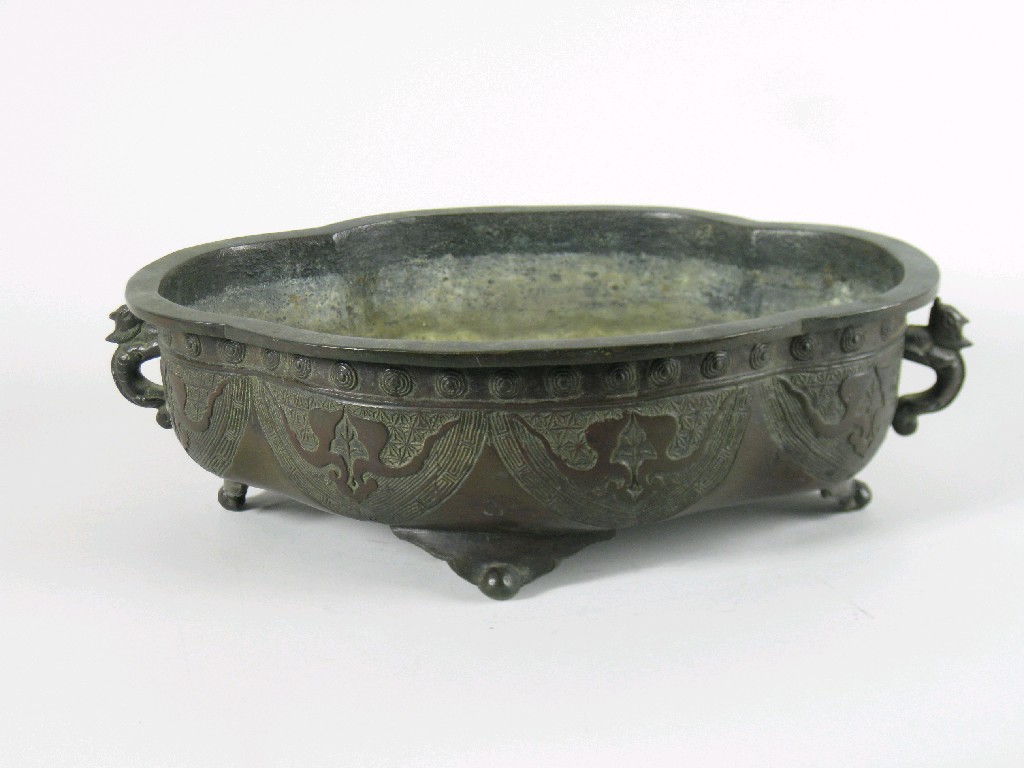 Appraisal: A Japanese bronze lobed shallow Planter signature to base in