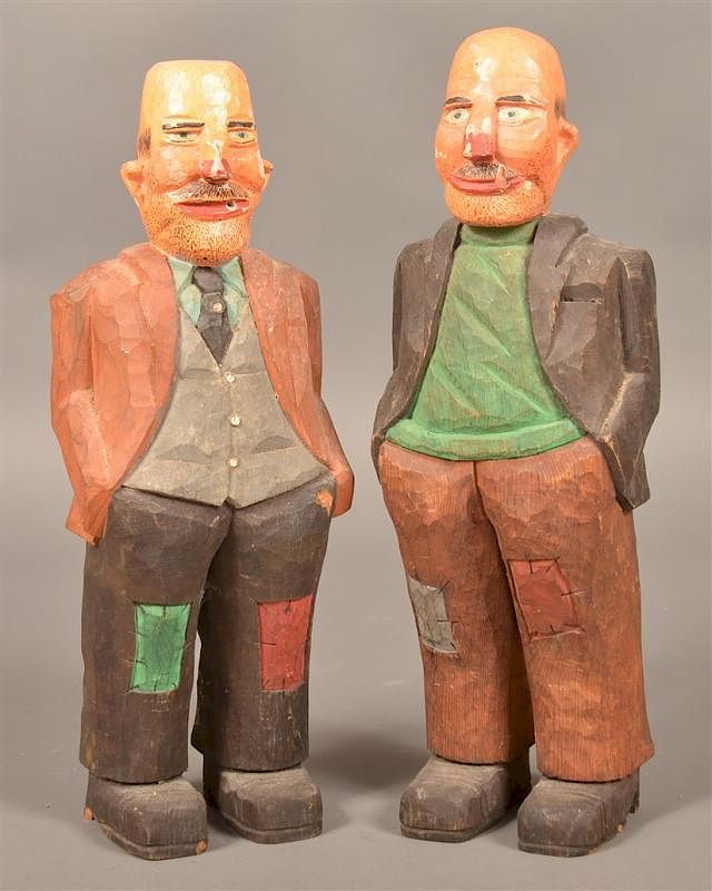 Appraisal: Two Folk Art Carved and Painted Wood Figures Two Folk