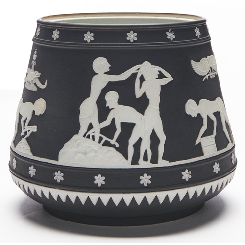 Appraisal: A Wedgwood black jasper dip biscuit barrel made for W