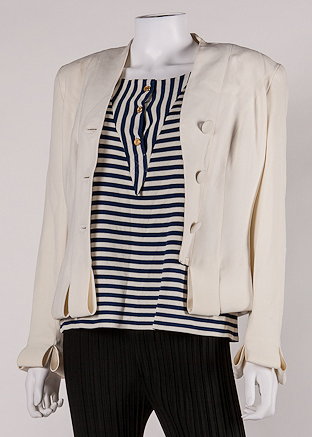 Appraisal: A vintage Chanel blue and white striped top with gold