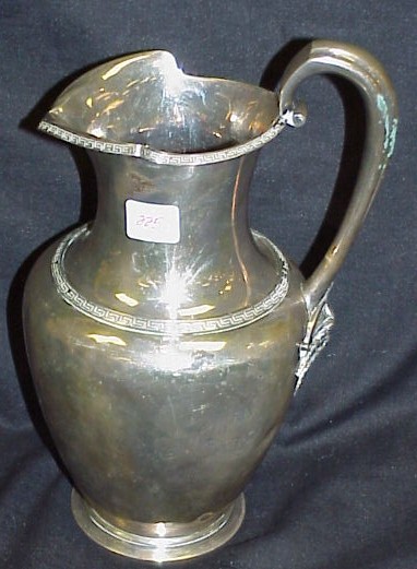 Appraisal: American silver water pitcher c Greek key border and figural