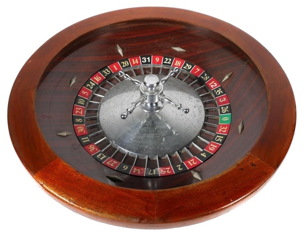 Appraisal: Circa wood mounted chrome casino not consumer roulette wheel measuring