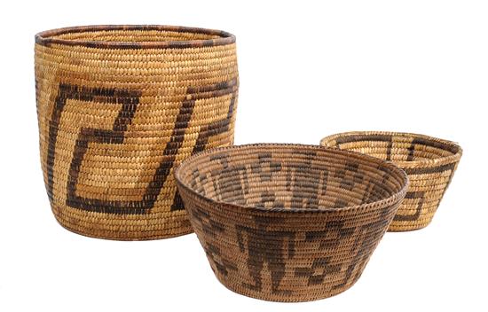 Appraisal: Sale Lot Three Pima Baskets including a pictorial bowl with