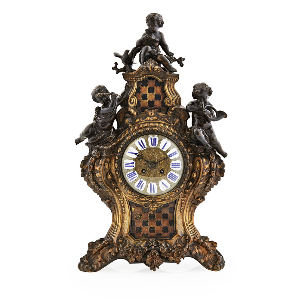 Appraisal: FRENCH PATINATED AND GILT BRONZE MANTEL CLOCK TH CENTURY the