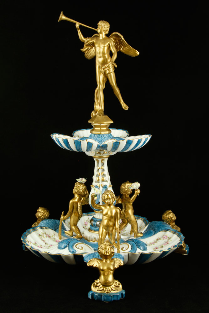 Appraisal: - French Sevres Style Porcelain Centerpiece French Sevres style two-tiered