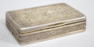 Appraisal: English Sterling Vermeil Snuff Box Incised and stippled with flora