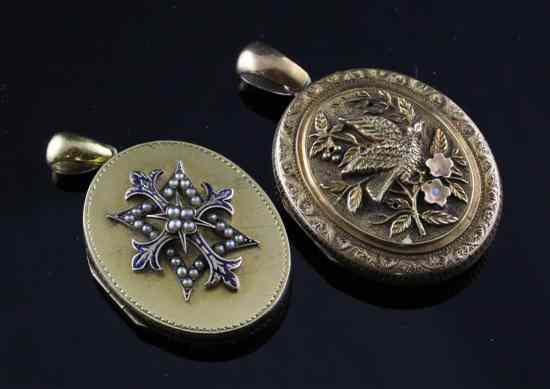 Appraisal: Two Victorian gold lockets one with split pearl and enamel