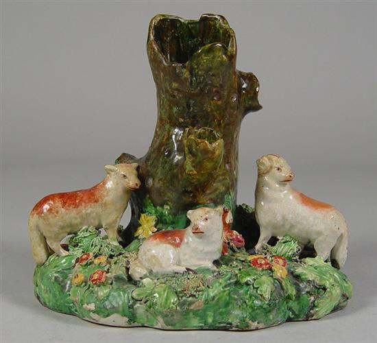 Appraisal: German Porcelain Figure of Lambs Mid th Century Landscape scene