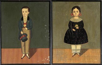 Appraisal: American School th C Two Naive-Style Portraits of Children Oil