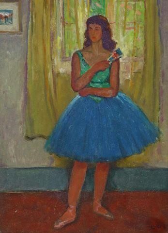 Appraisal: Framed oil on board painting Ballerina in Blue initialed lower