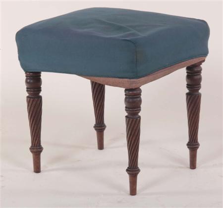 Appraisal: A Regency mahogany framed stool the square upholstered seat on