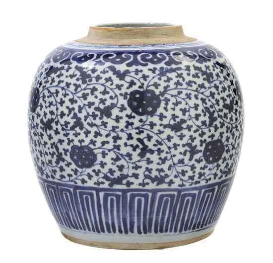 Appraisal: A Blue and White Porcelain Ginger Jar having scrolling lotus