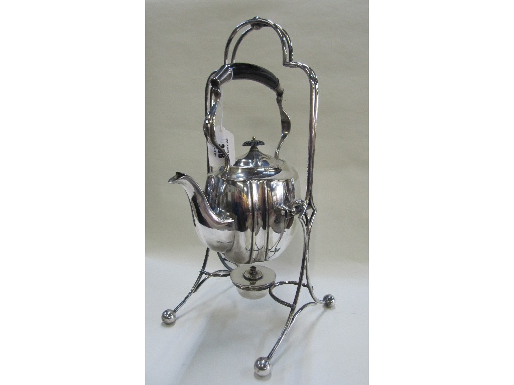 Appraisal: Silver plated spirit kettle on stand